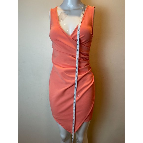 Tiger Mist Womens Wrap Bodycon Mini Dress Asymmetric Hem Back Zip Orange Pink S - Picture 3 of 8